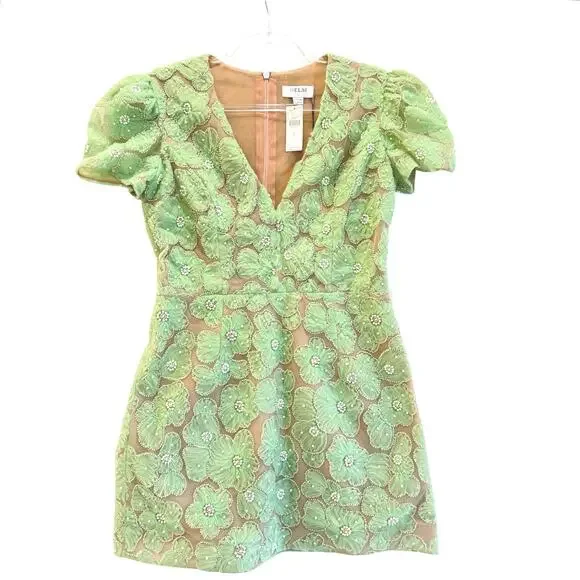 Helsi Anthropologie Mint Green L Beaded Mesh Mini Dress USA Made Cocktail  Party